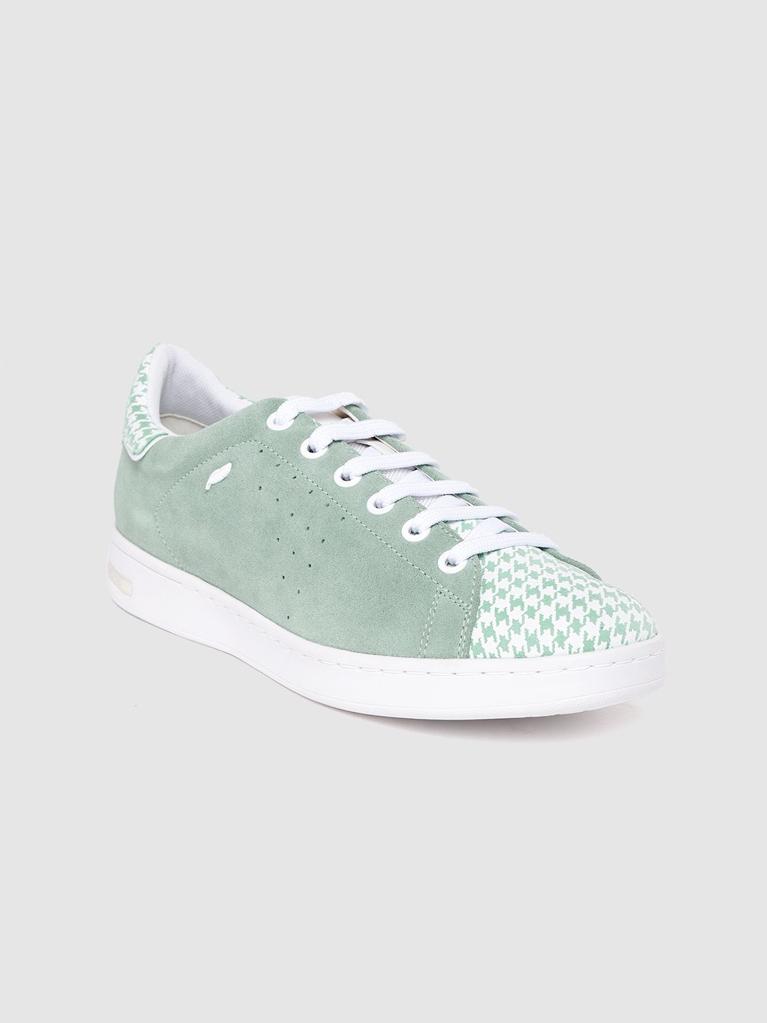 Geox Women White & Green Printed Leather Lightweight Sneakers Price in India