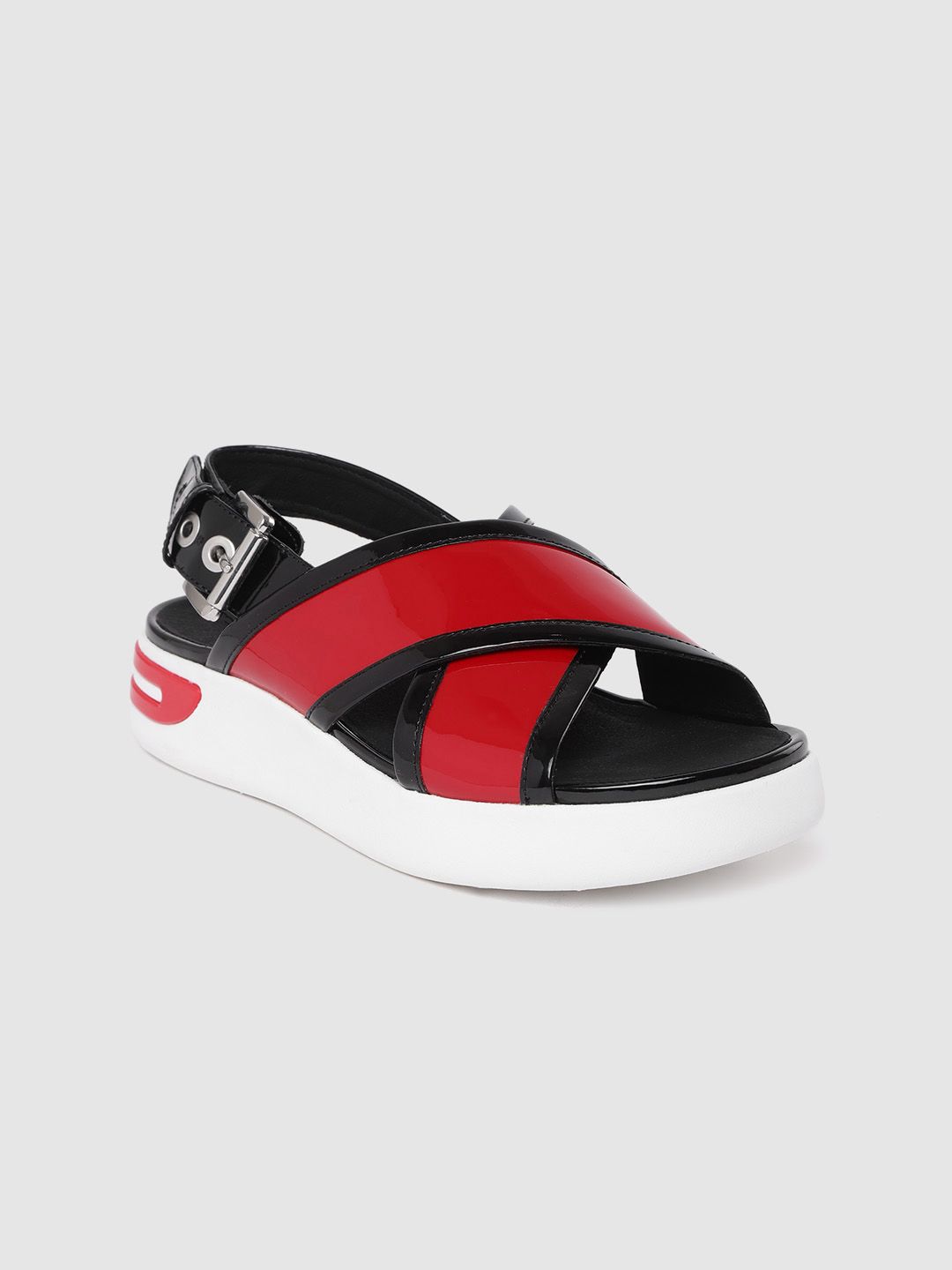 Geox Women Red & Black Solid Flatforms Price in India