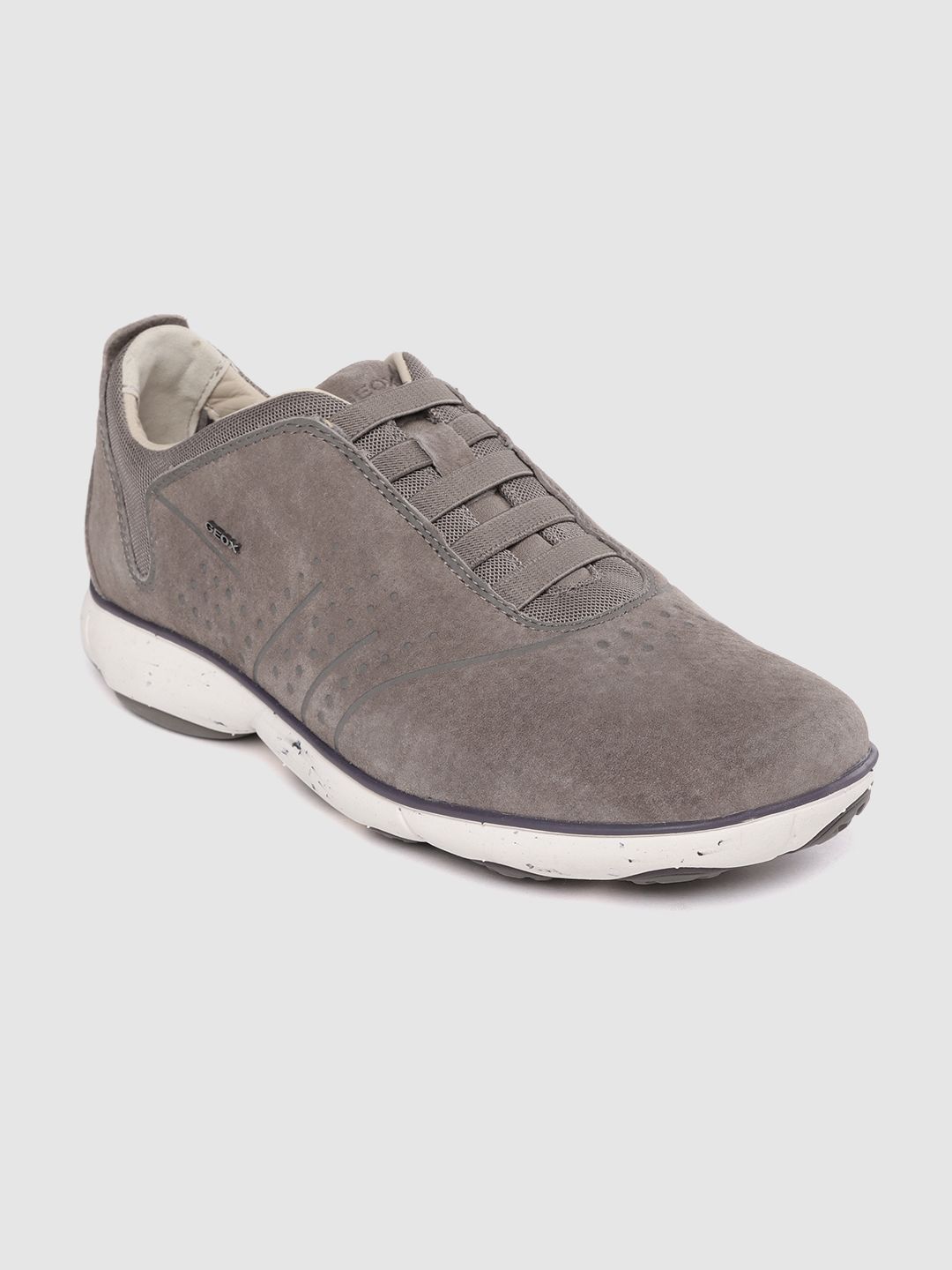 Geox Men Grey Solid Slip-On Leather Sneakers with Perforated Detail