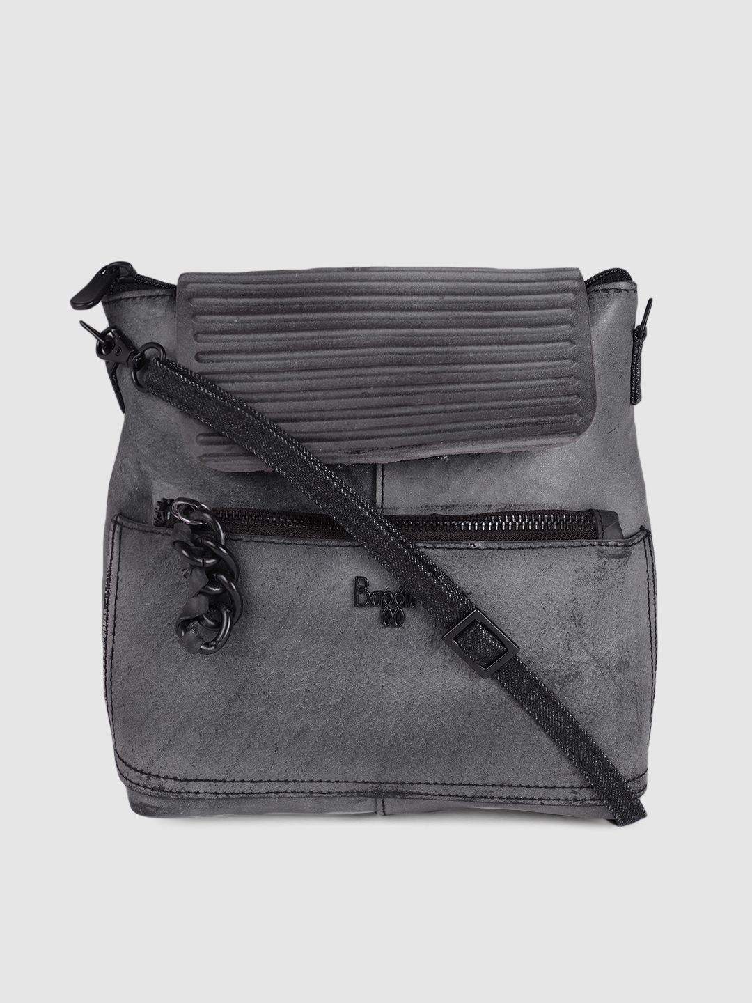 Baggit Women Charcoal Grey Textured Backpack Price in India