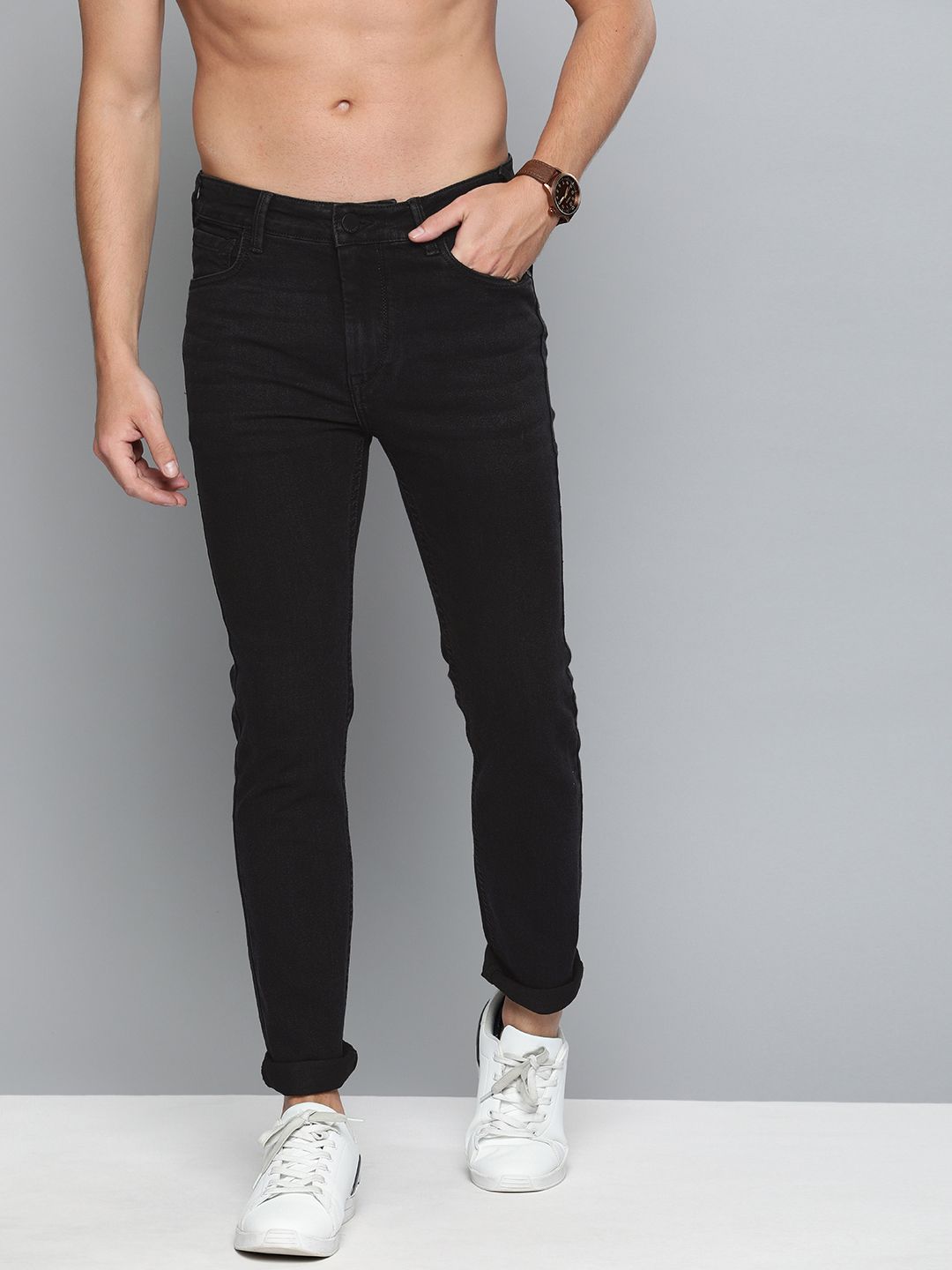 HERE&NOW Men Black Skinny Fit Mid-Rise Clean Look Stretchable Jeans