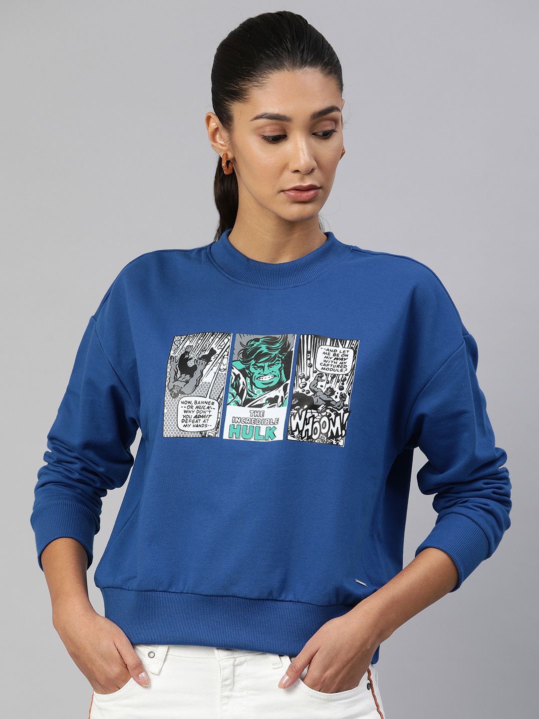 Van Heusen Woman Blue Printed Pullover Sweatshirt Price in India
