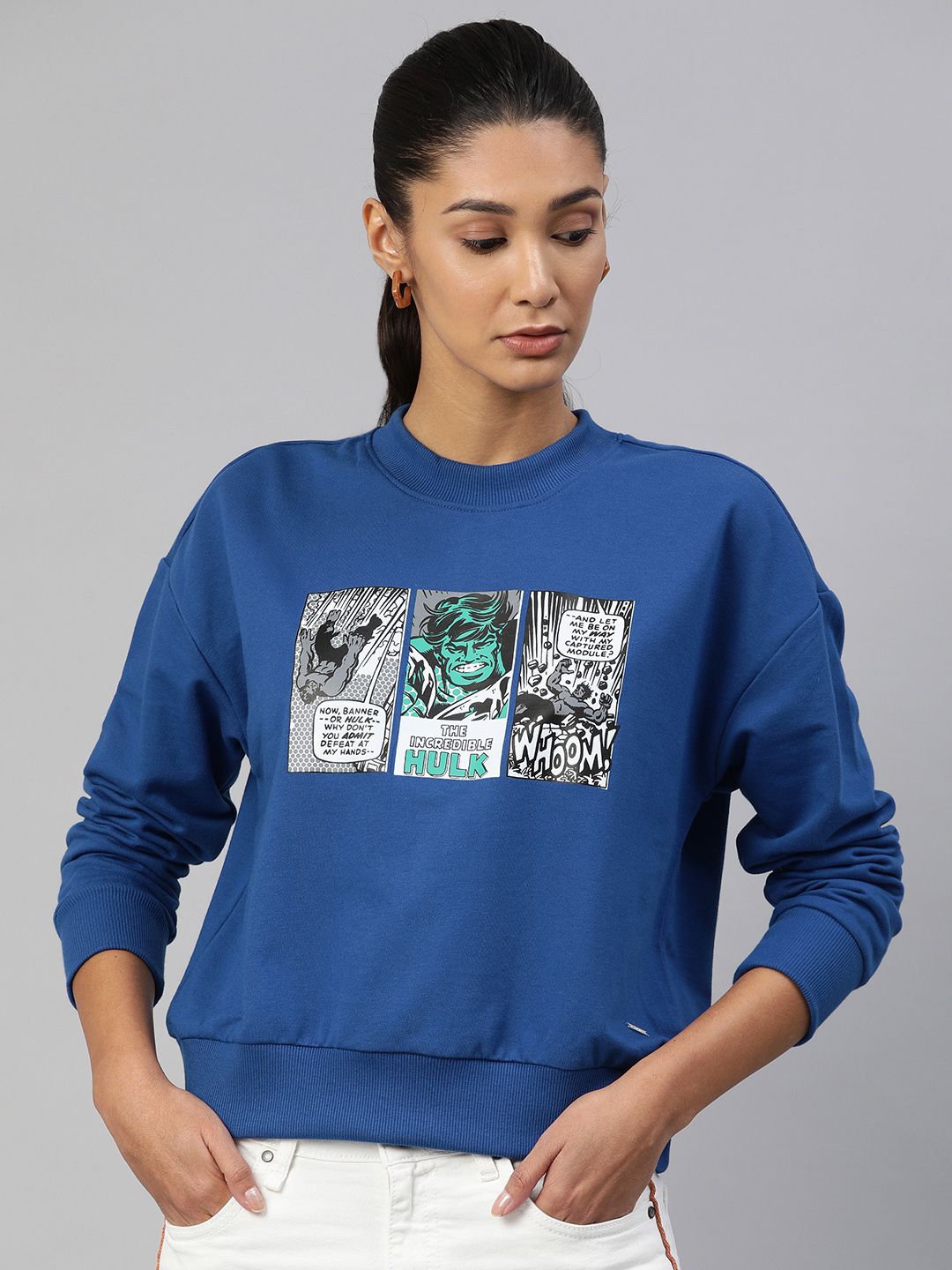 Van Heusen Woman Blue Printed Pullover Sweatshirt