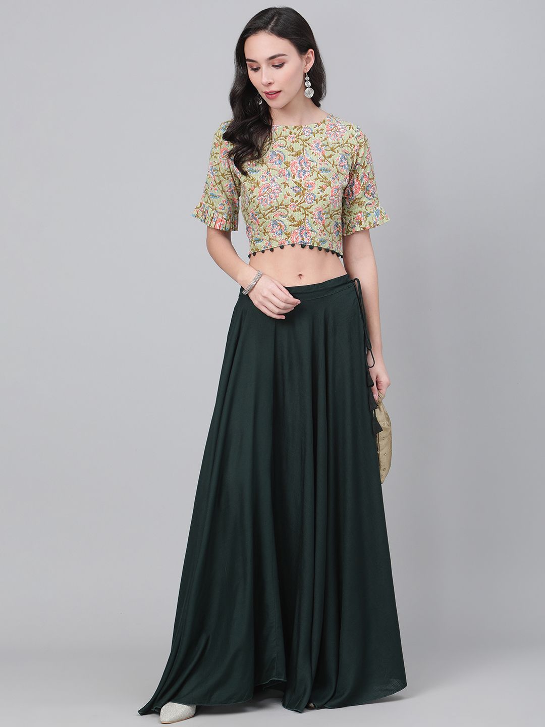 Readiprint Fashions Green Ready to Wear Lehenga with Printed Blouse