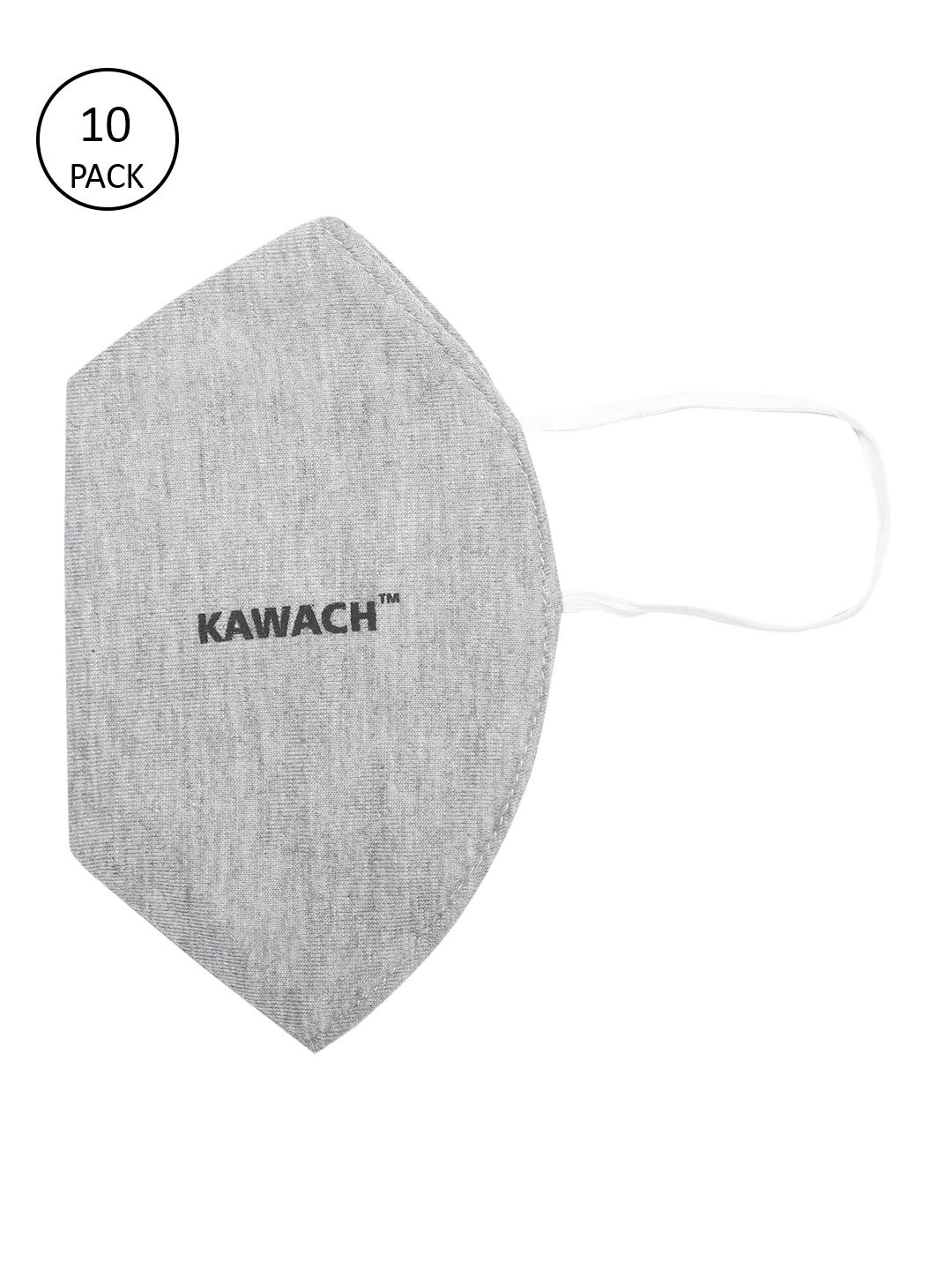 Kawach Unisex Grey Melange Pack of 10 Solid Reusable 3 Ply Anti Allergic Cloth Masks Price in India