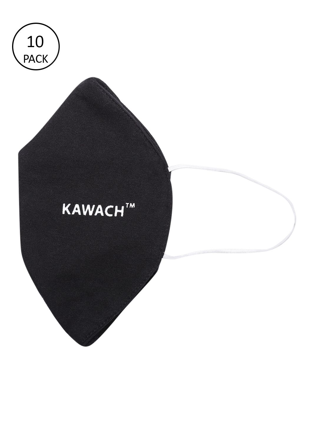 Kawach Unisex Black Pack of 10 Solid Reusable 3 Ply Anti Allergic Cloth Masks Price in India