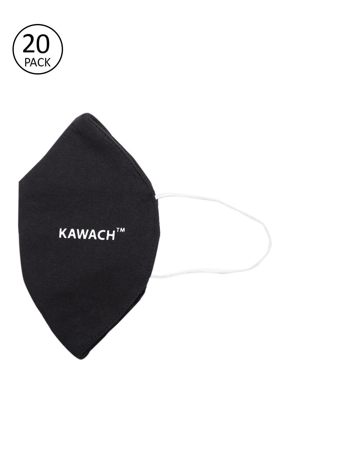Kawach Unisex Pack of 20 Black Reusable 3-Ply Bio-Washed Anti-Allergic Cotton Cloth Mask Price in India