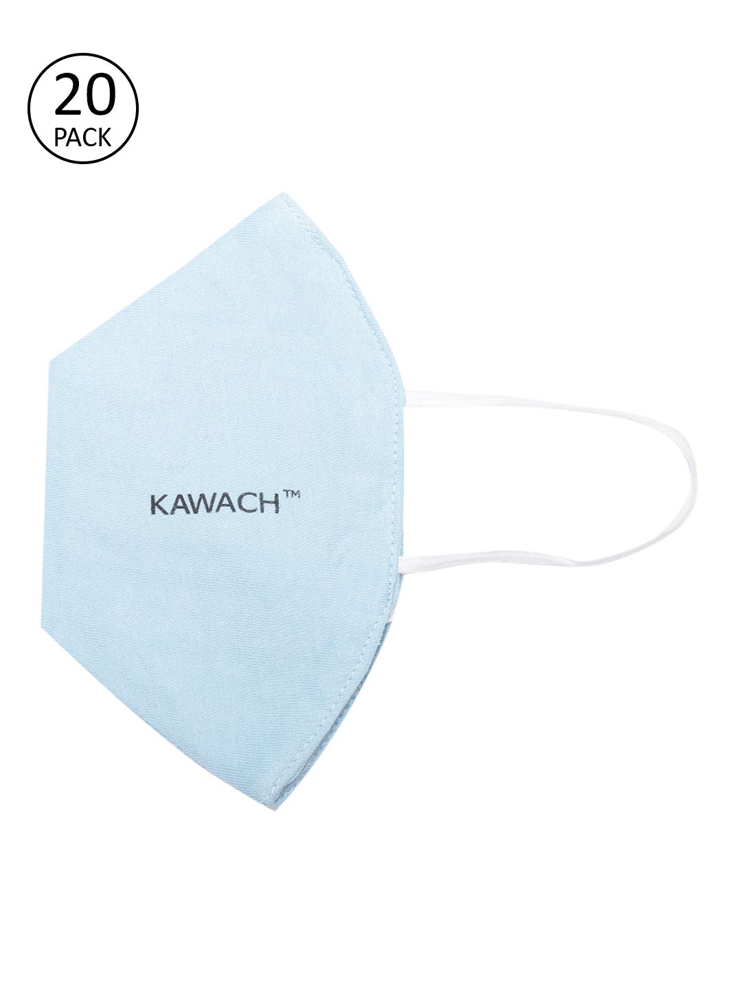 Kawach Unisex Pack of 20 Blue Reusable 3-Ply Bio-Washed Anti-Allergic Cotton Cloth Mask Price in India