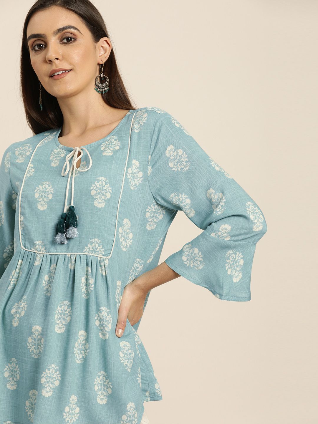 all about you Women  Blue & White Printed Kurti Price in India