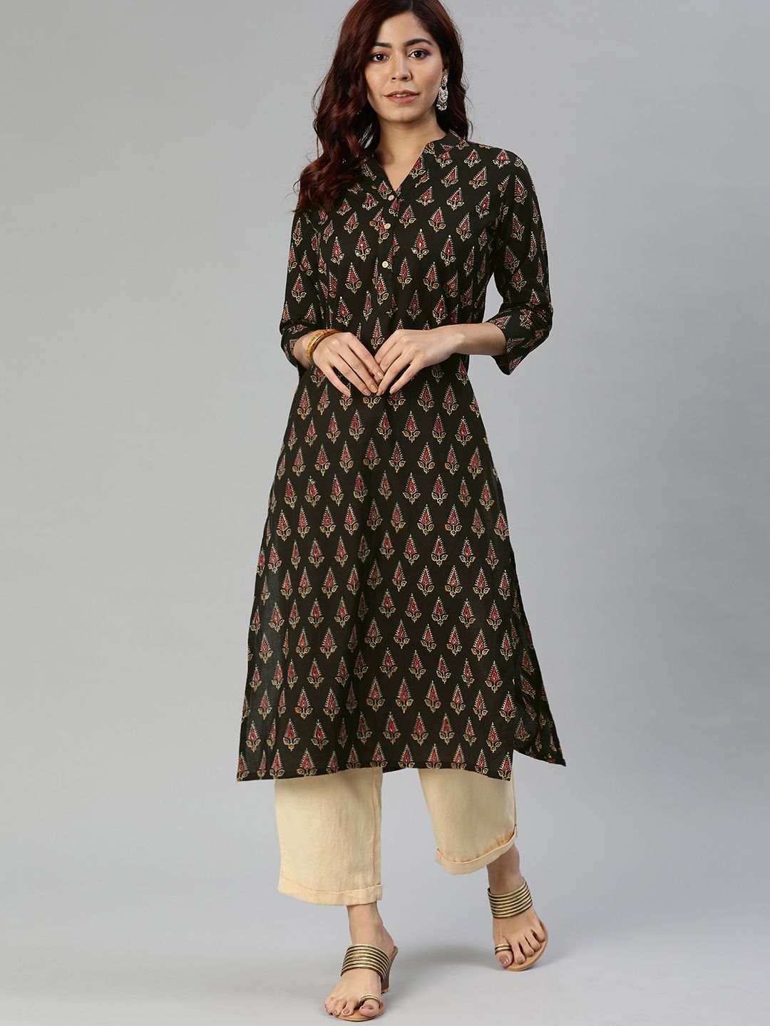 Divena Women Black & Red Printed Straight Kurta Price in India