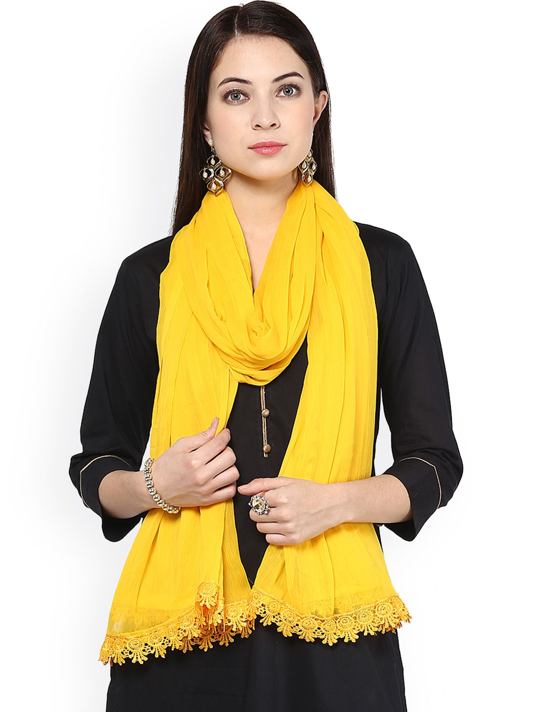 Dupatta Bazaar Women Yellow Solid Dupatta Price in India