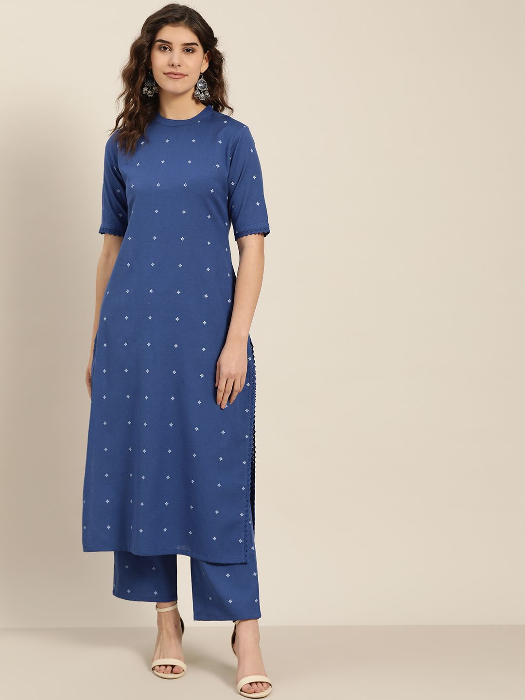 Moda Rapido Women Blue & Off-White Printed Straight Kurta Price in India