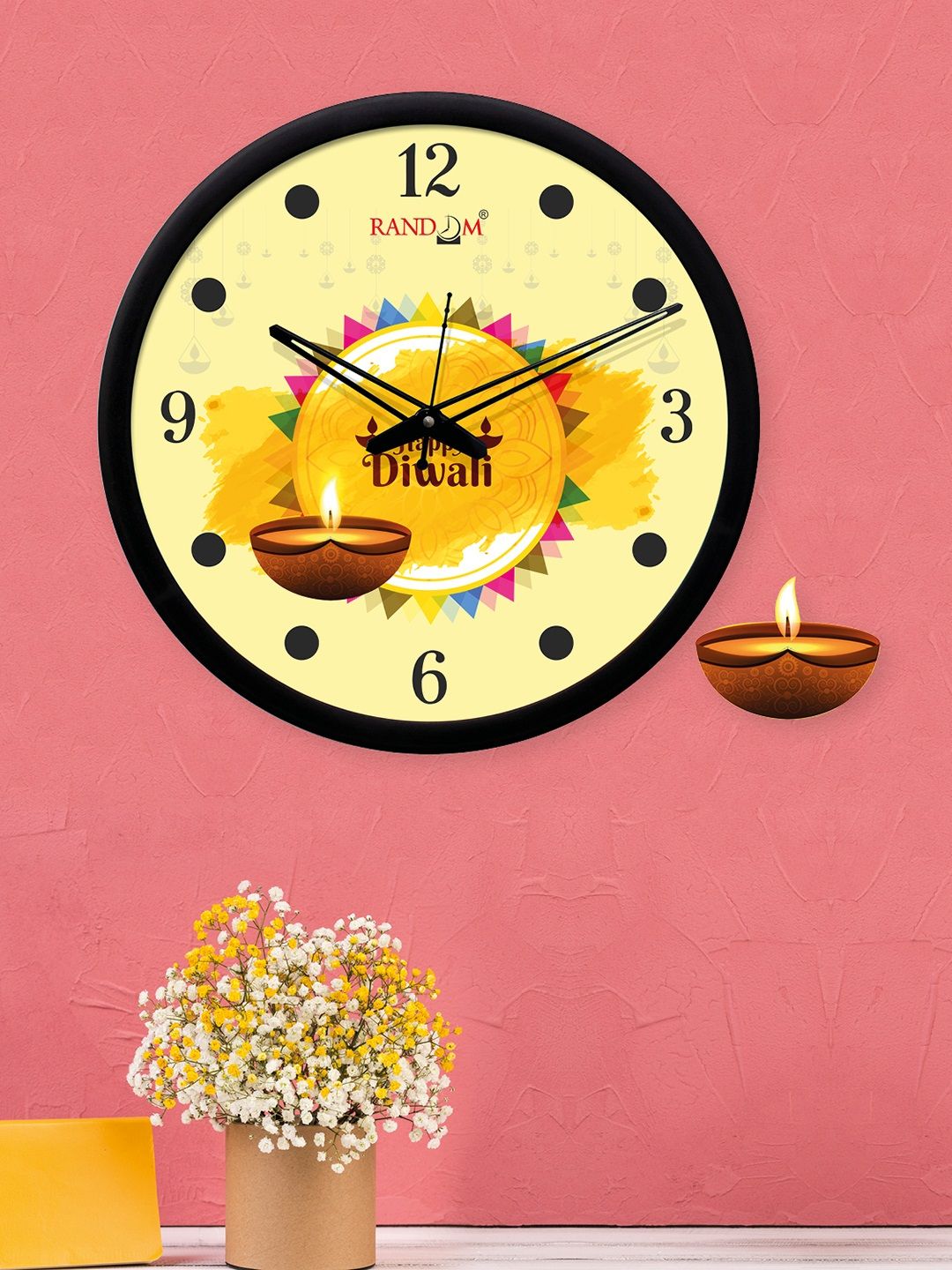 RANDOM Yellow Round Printed 30cm Analogue Wall Clock Price in India