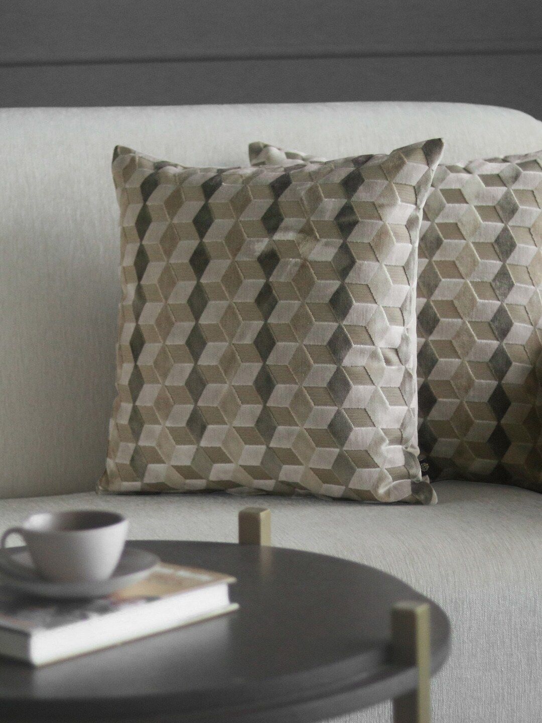 GM Taupe & Grey Set of 2 Geometric Square Cushion Covers Price in India