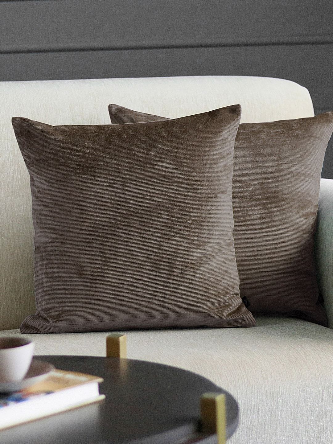 GM Brown Set of 2 Solid Velvet Square Cushion Covers Price in India