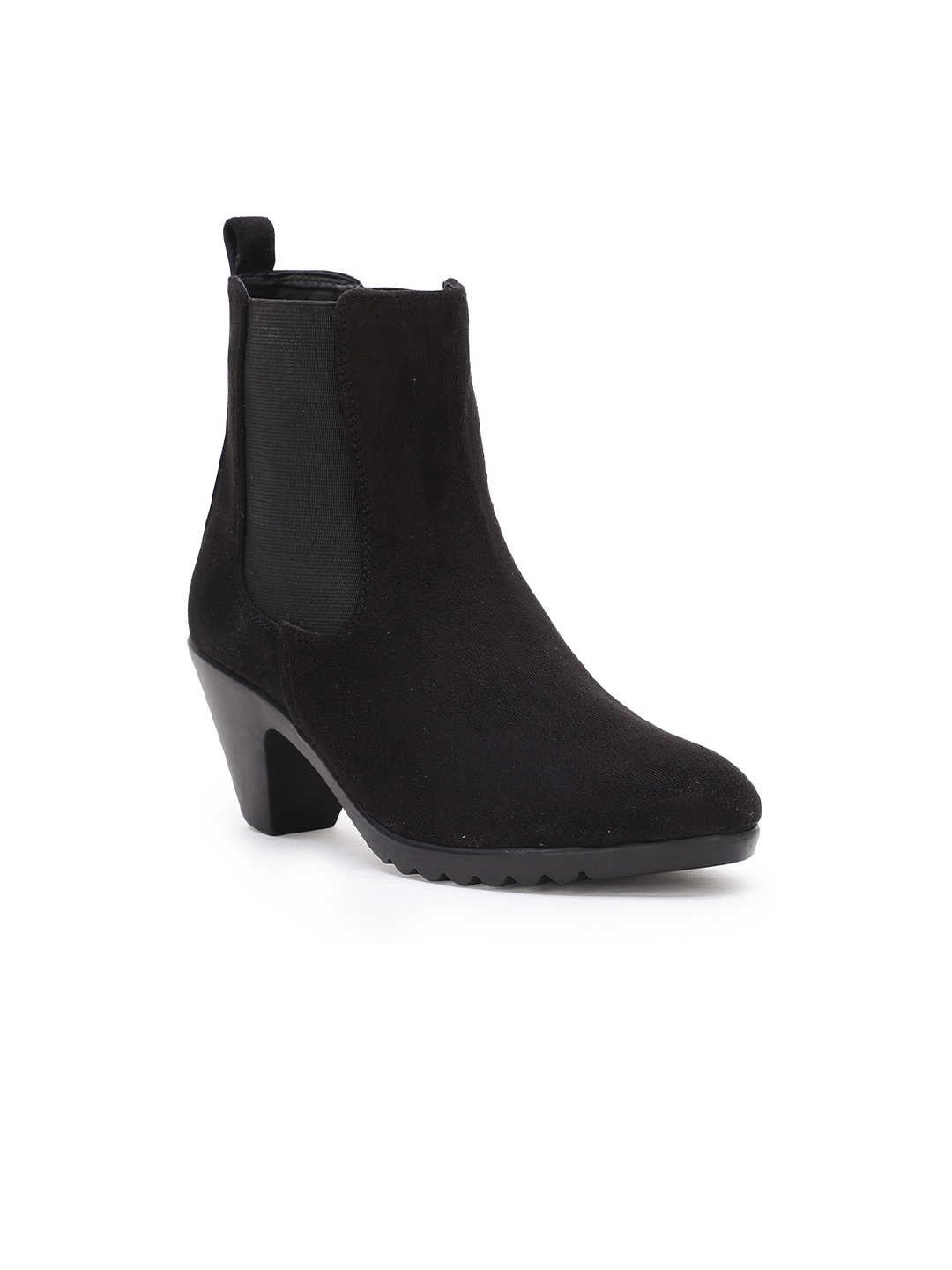 Bruno Manetti Women Black Solid Suede Heeled Boots Price in India
