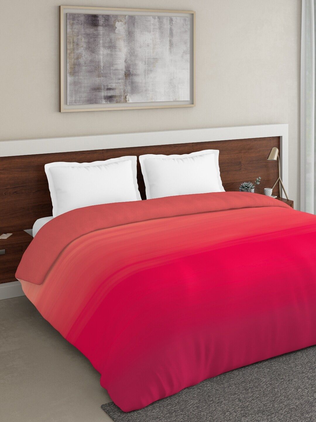 DDecor Red & Peach-Coloured Striped Mild Winter 210 GSM Double Bed Comforter Price in India