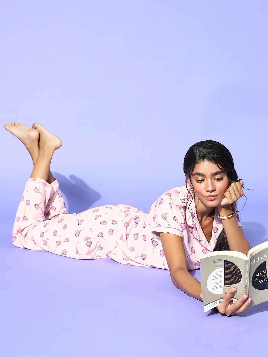 DressBerry Women Pink Printed Sleep Staple Night Suit Price in India