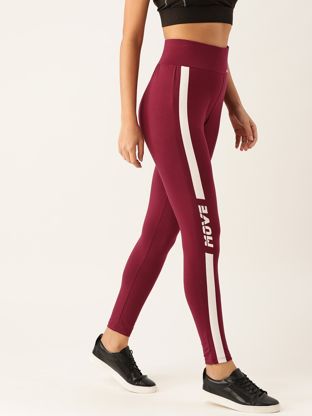 DressBerry Women Maroon & White Side Striped Tights Price in India