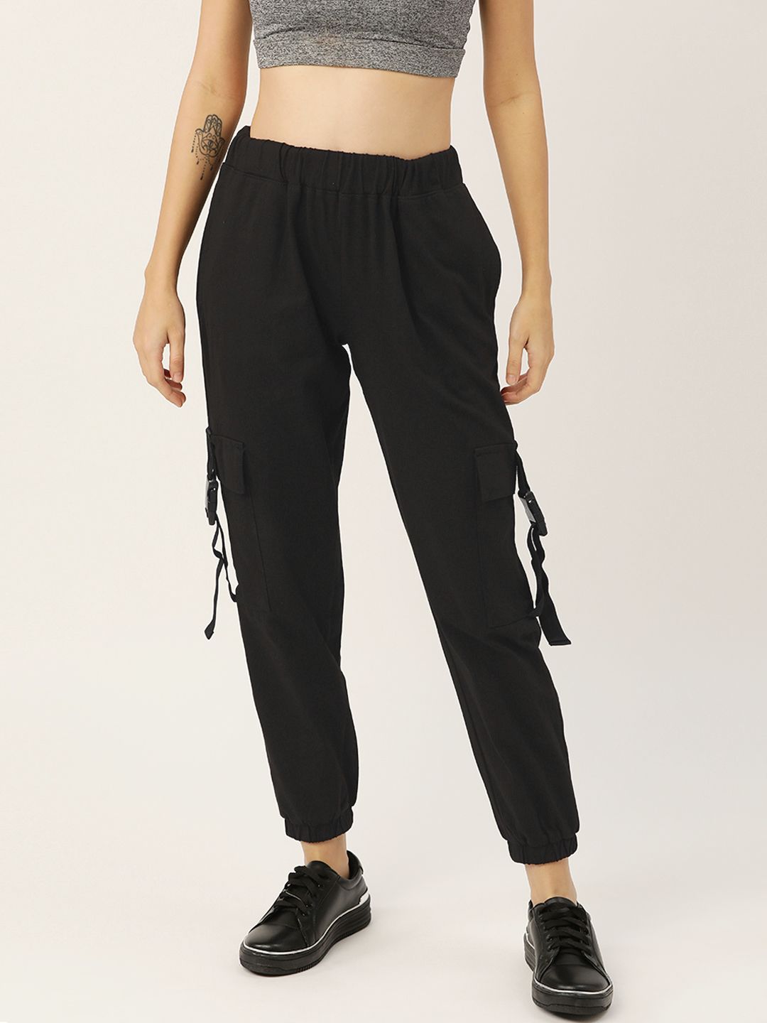 DressBerry Women Black Regular Fit Solid Cargo Joggers Price in India