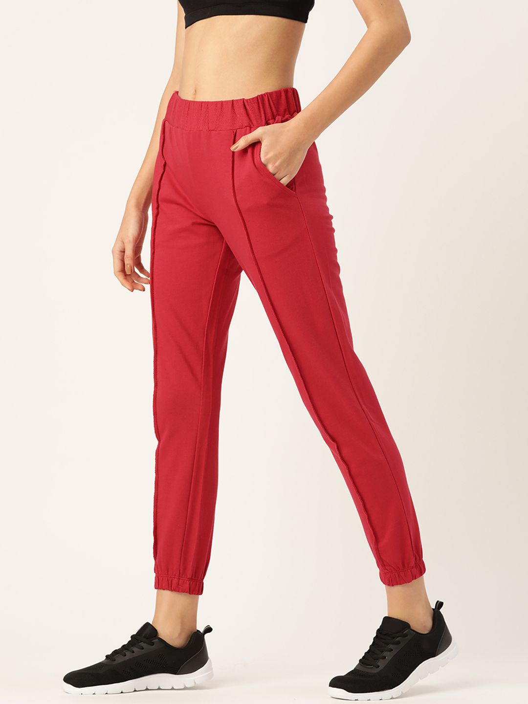 DressBerry Women Red Regular Fit Solid Pure Cotton Joggers