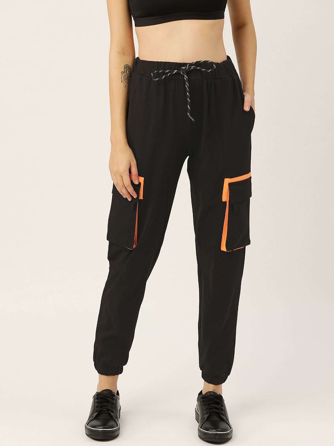 DressBerry Women Black Solid Pure Cotton Cargo Joggers Price in India