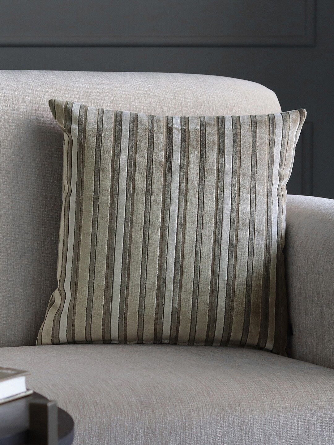 GM Beige Single Striped Velvet Square Cushion Covers Price in India