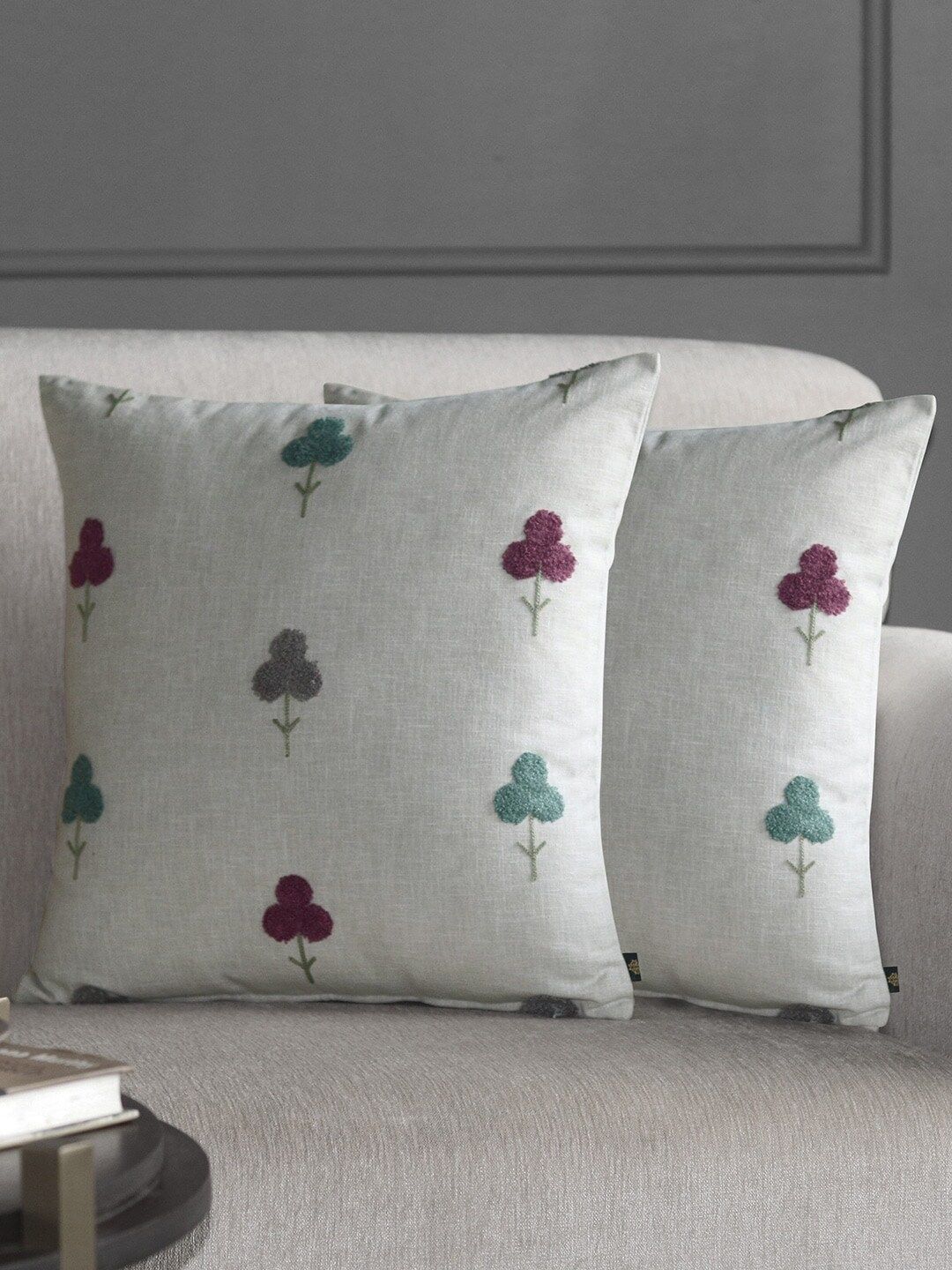GM Grey Set of 2 Floral Square Cushion Covers