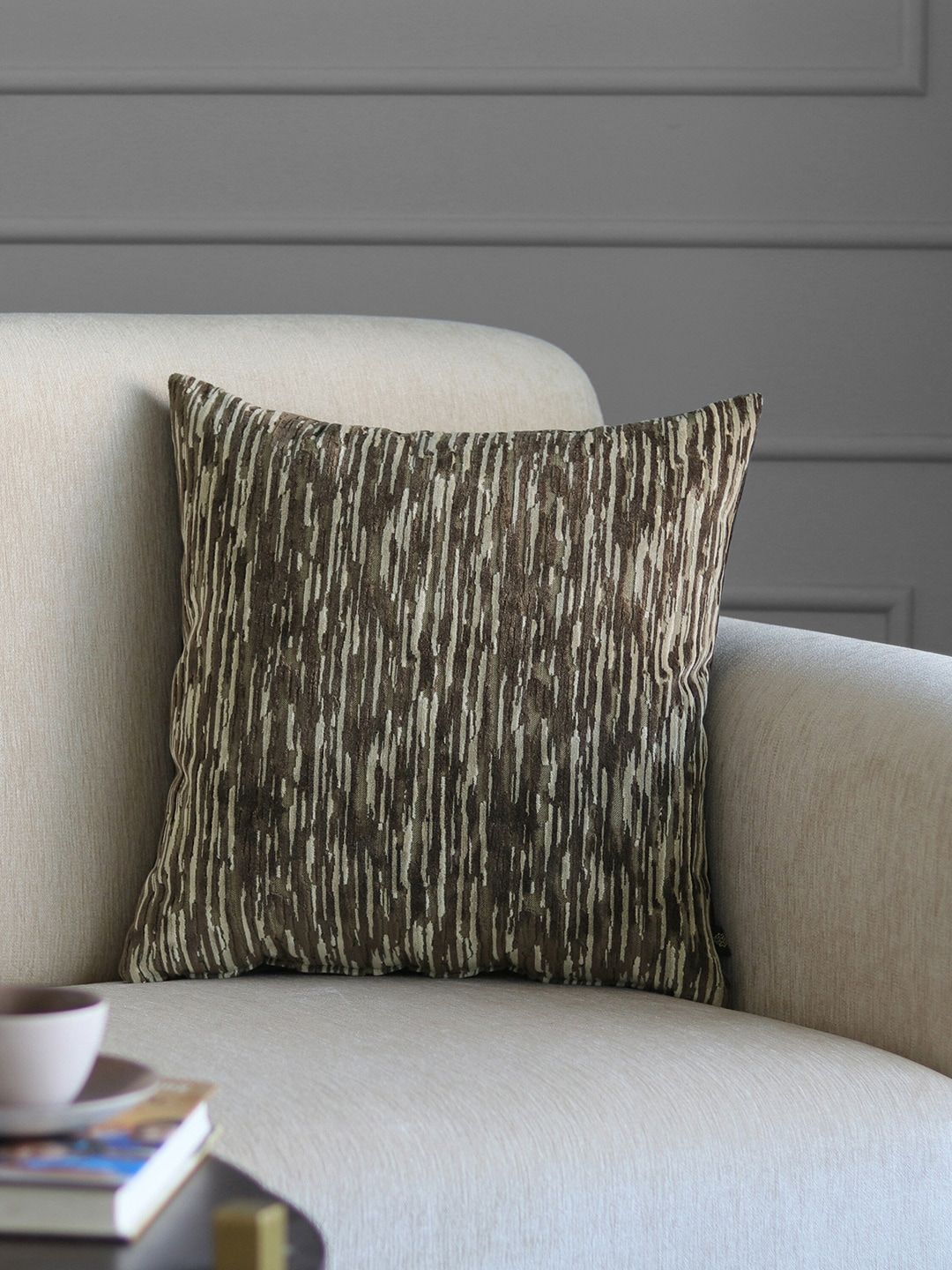 GM Brown & Beige Set of Single Abstract Square Cushion Cover