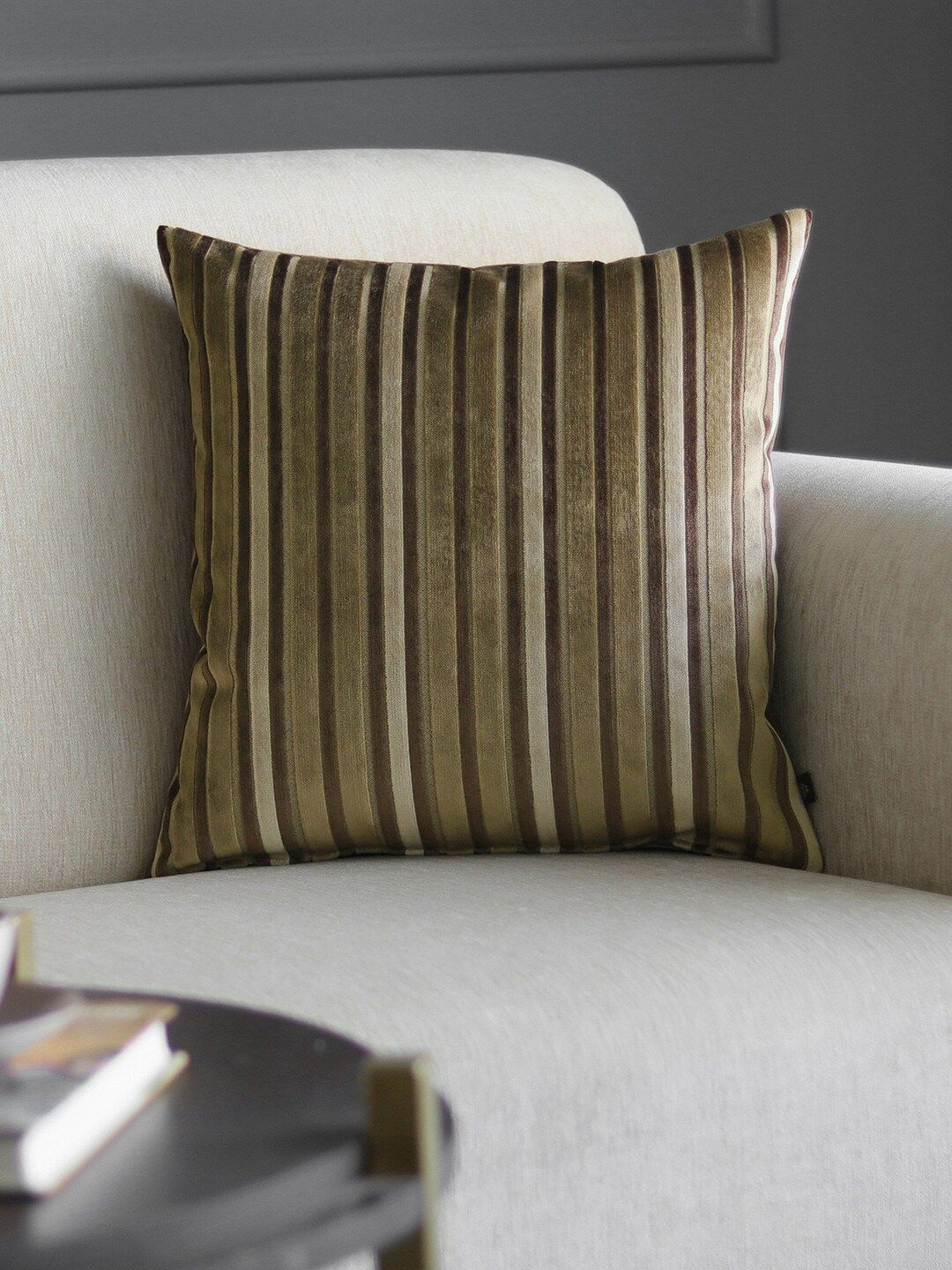 GM Brown Striped Square Cushion Cover Price in India