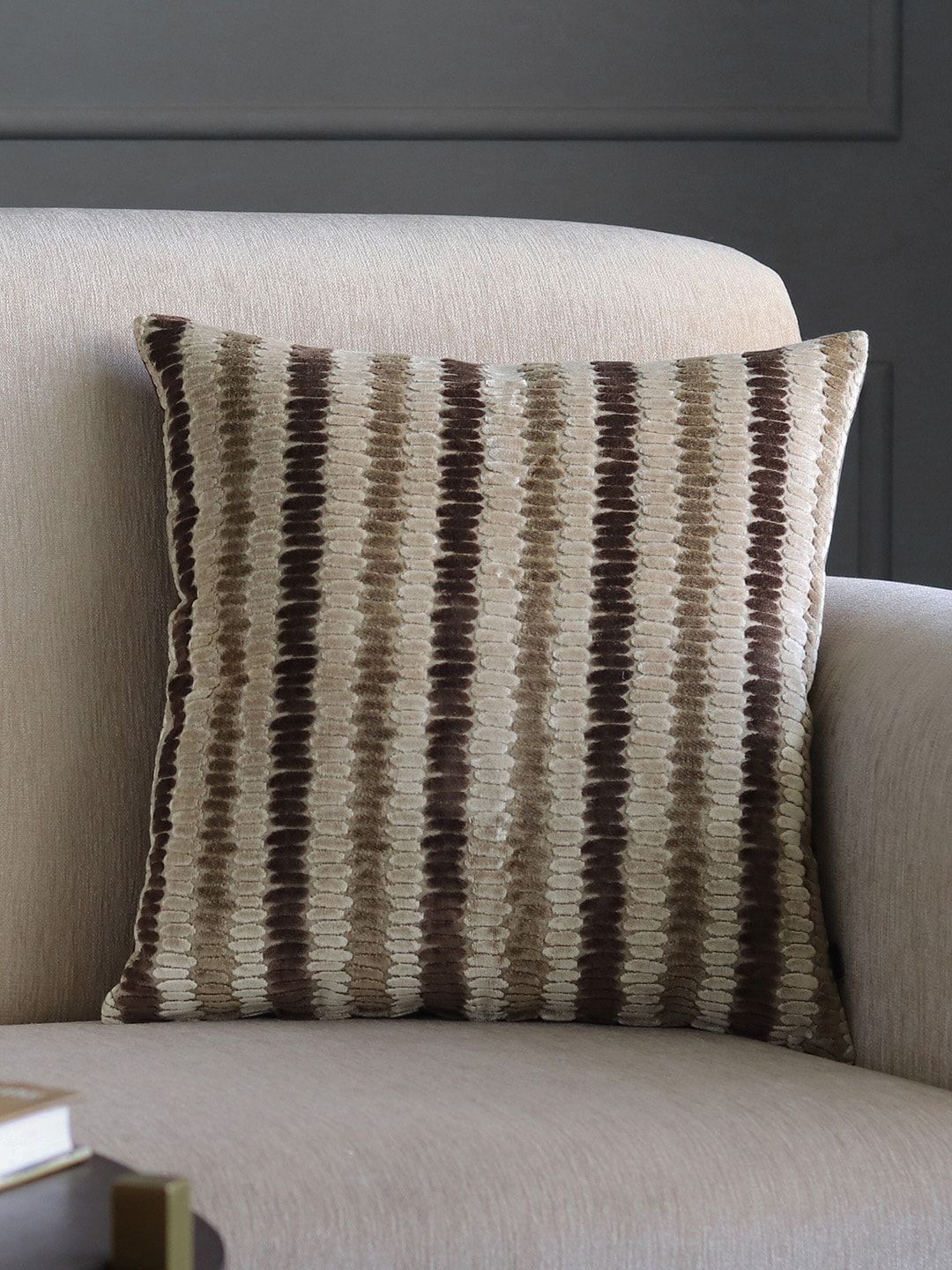 GM Brown Single Striped Velvet Square Cushion Covers Price in India