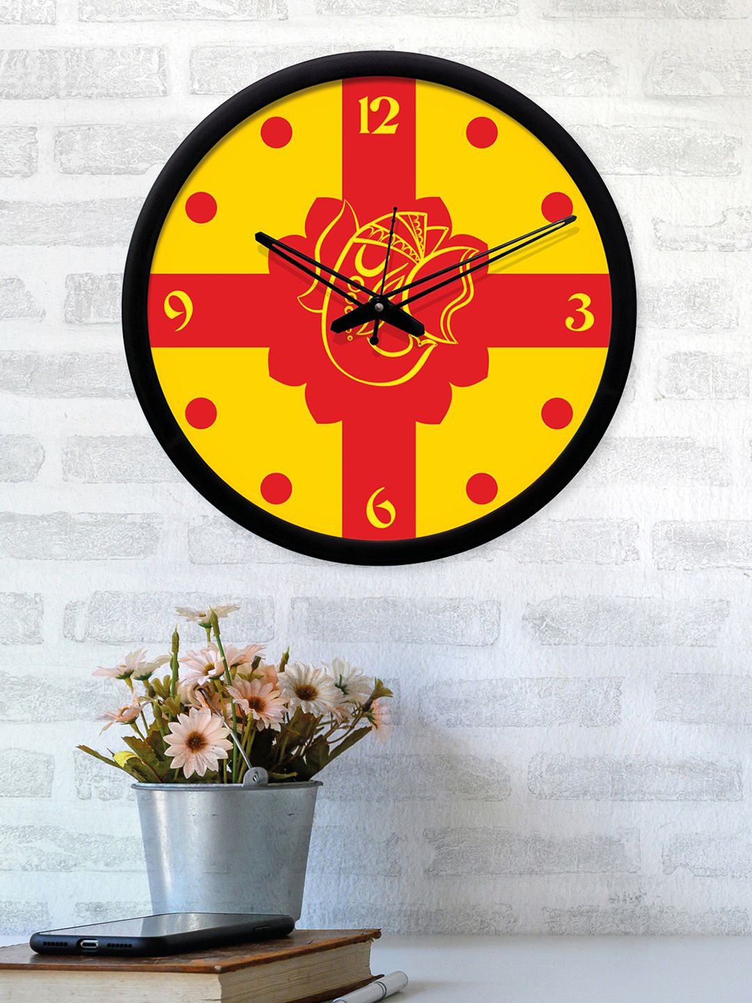 RANDOM Black & Yellow Round Colourblocked Analogue Wall Clock Price in India