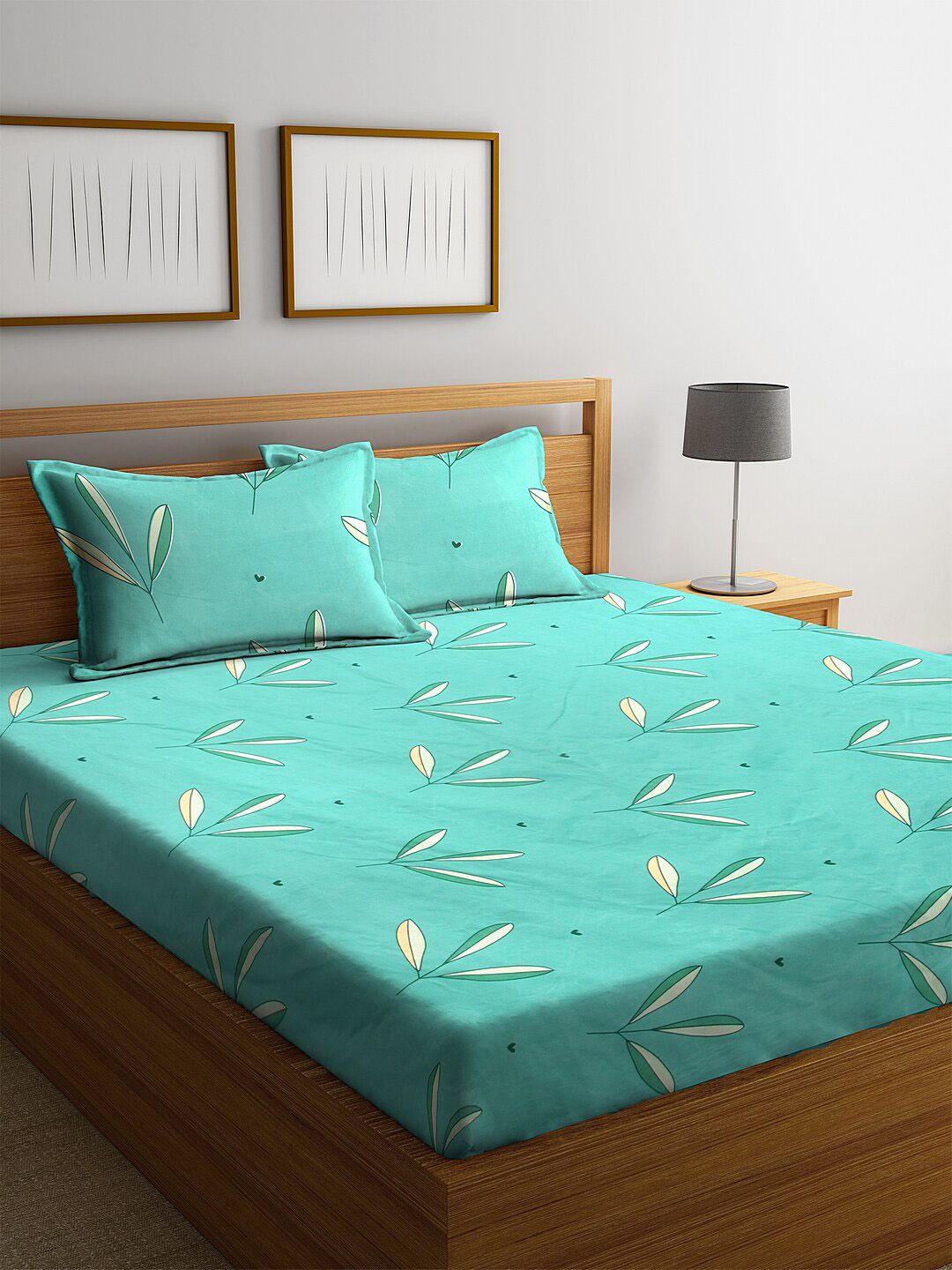 KLOTTHE Green Floral 210 TC Cotton 1 King Bedsheet with 2 Pillow Covers Price in India