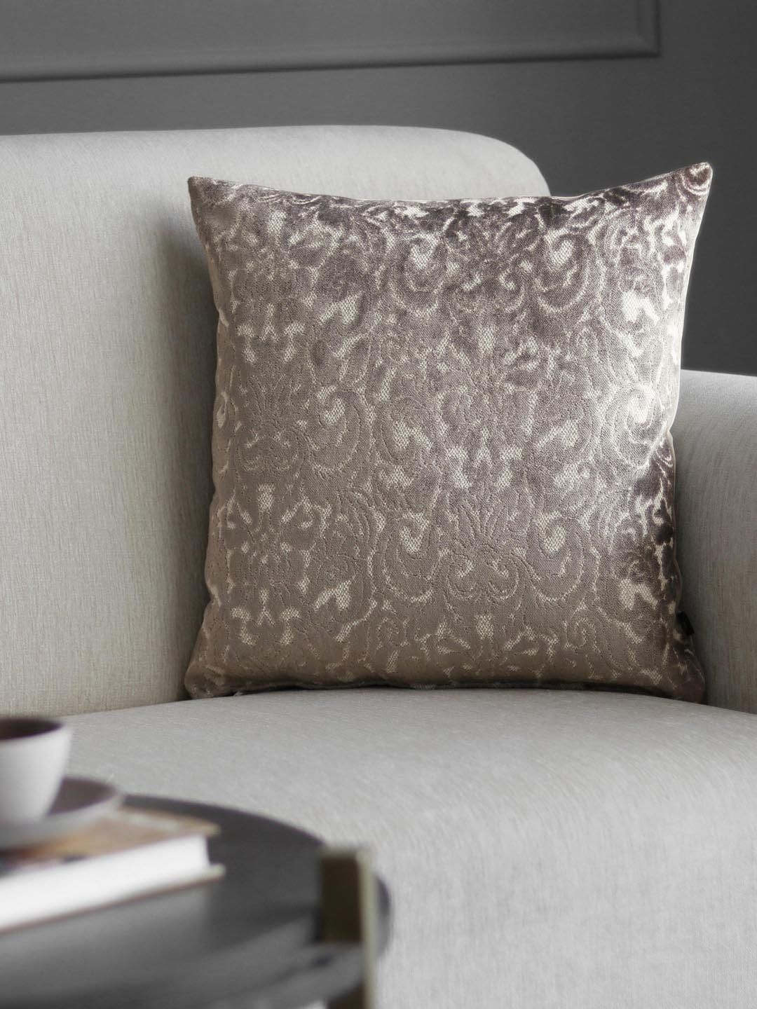 GM Brown & Beige Velvet Decorative Damask Weave Square Cushion Cover Price in India