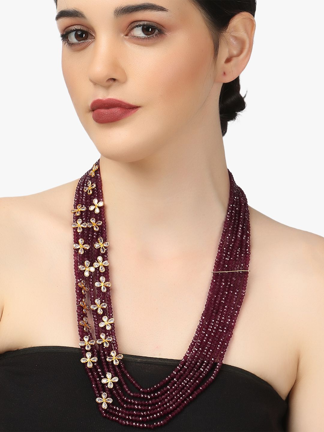 Adwitiya Collection Maroon Beaded Layered Statement Necklace Price in India