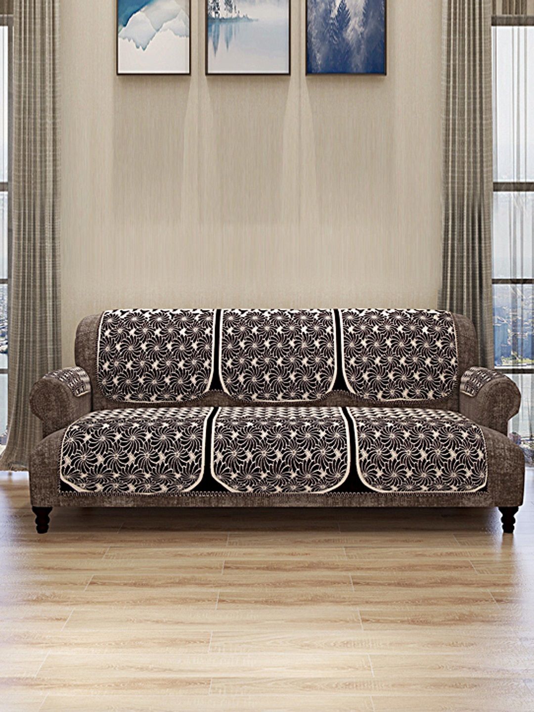 ROMEE Set Of 12 Coffee Brown & Beige Self-Design Sofa Covers Price in India