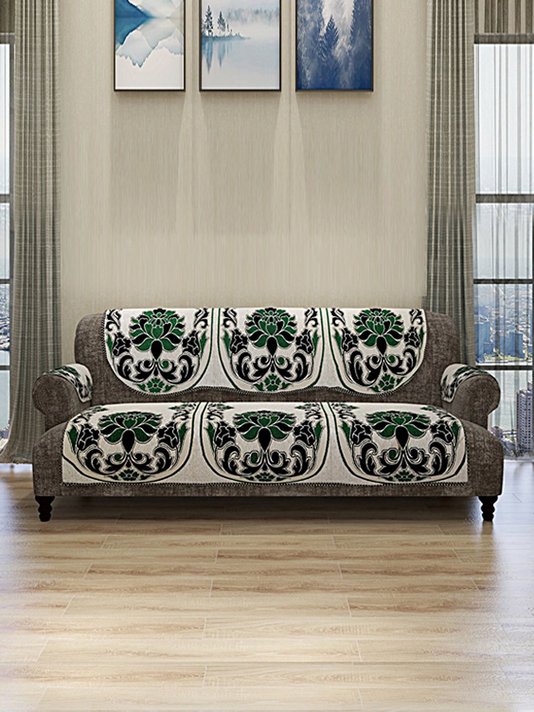 ROMEE Set Of 12 Cream-Coloured & Black Self-Design Sofa Covers Price in India