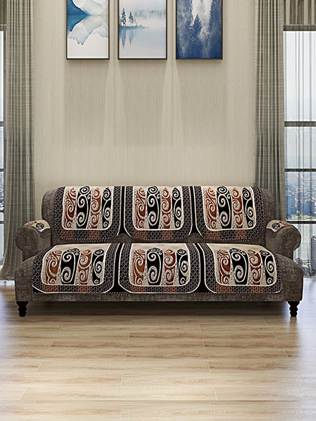 ROMEE Set Of 12 Beige & Brown Self-Design Sofa Covers Price in India