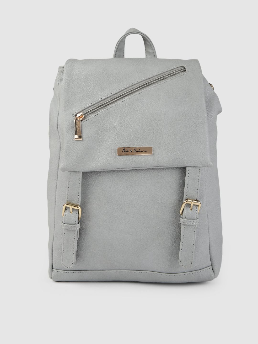 Mast & Harbour Women Grey Solid Backpack Price in India