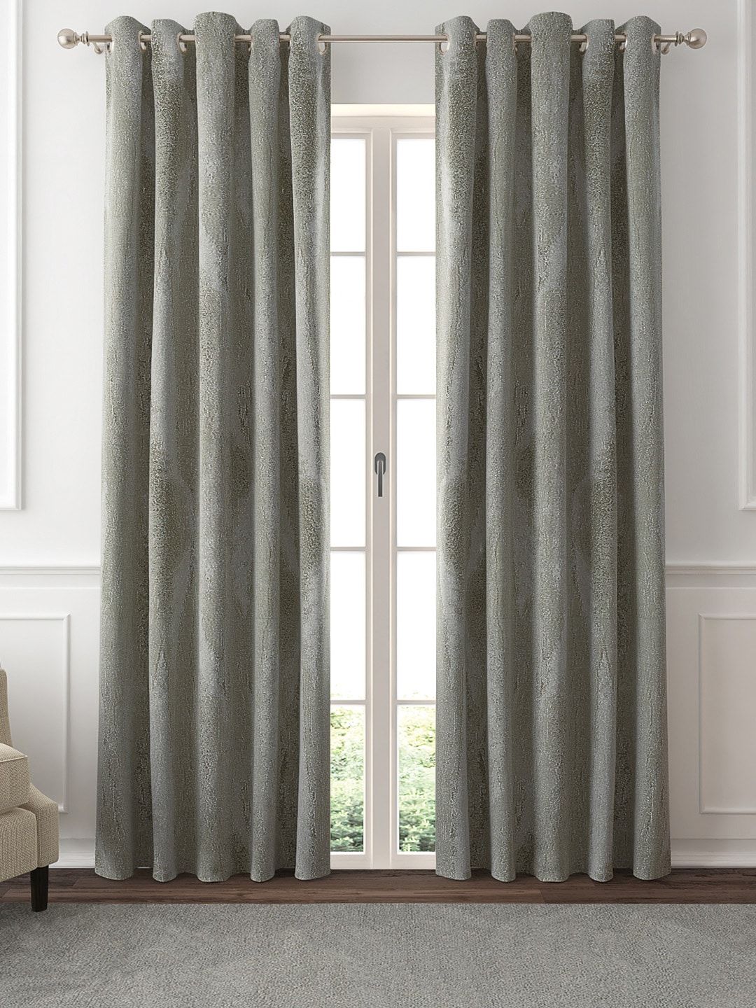 GM Set Of 2 Green Self-Design Black Out Door Curtains Price in India