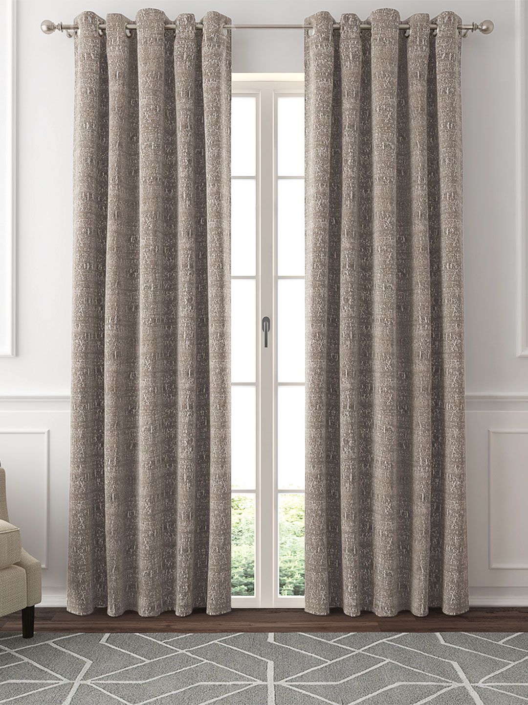 GM Set of 2 Brown Self Design Door Curtains Price in India