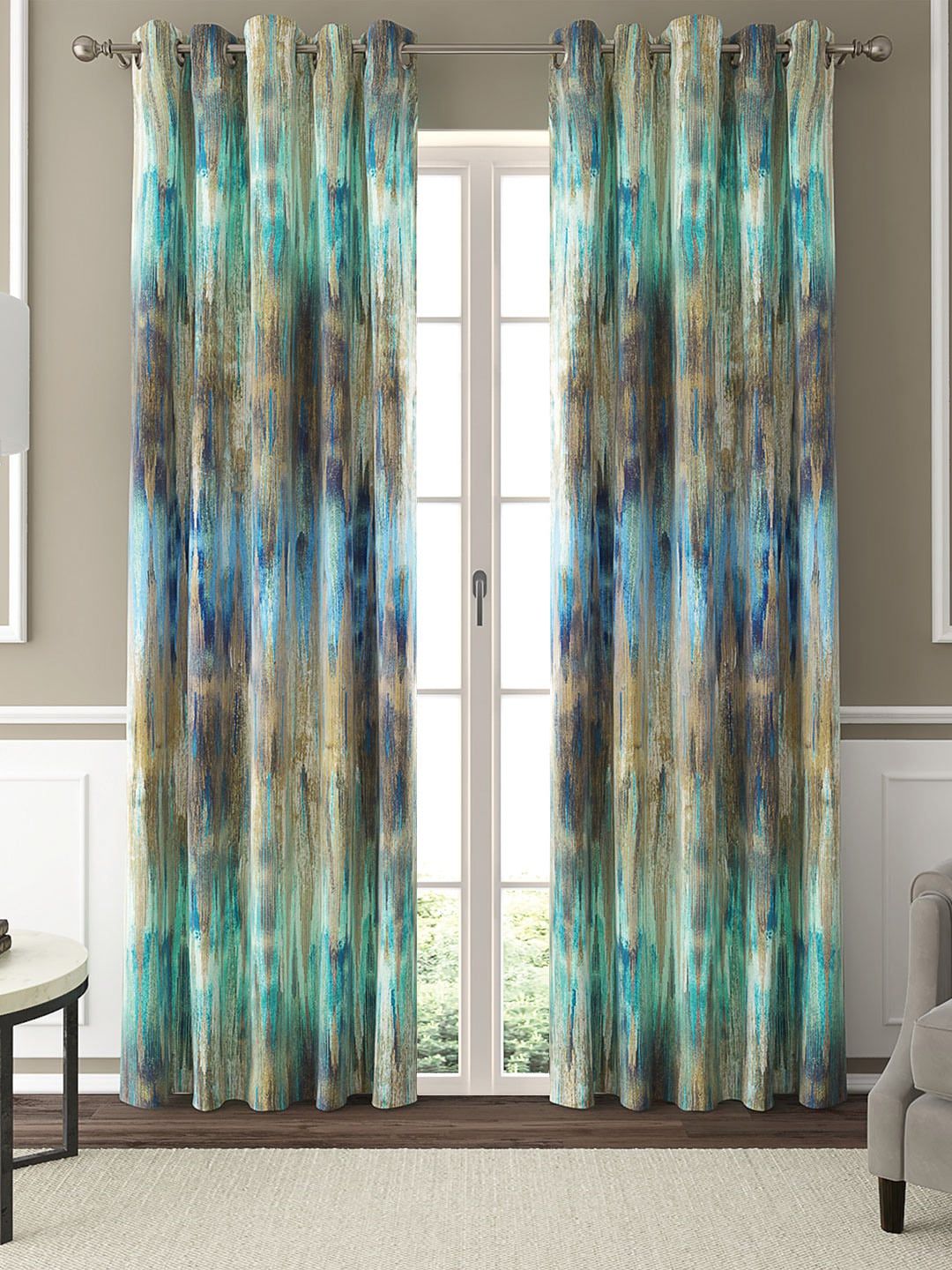 GM Set Of 2 Green & Brown Abstract Printed Door Curtains Price in India