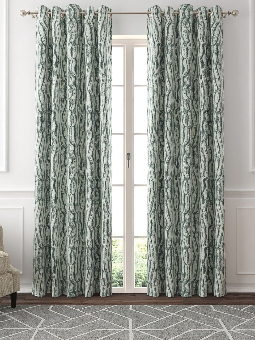 GM Set of 2 Grey & Green Abstract Door Curtains Price in India