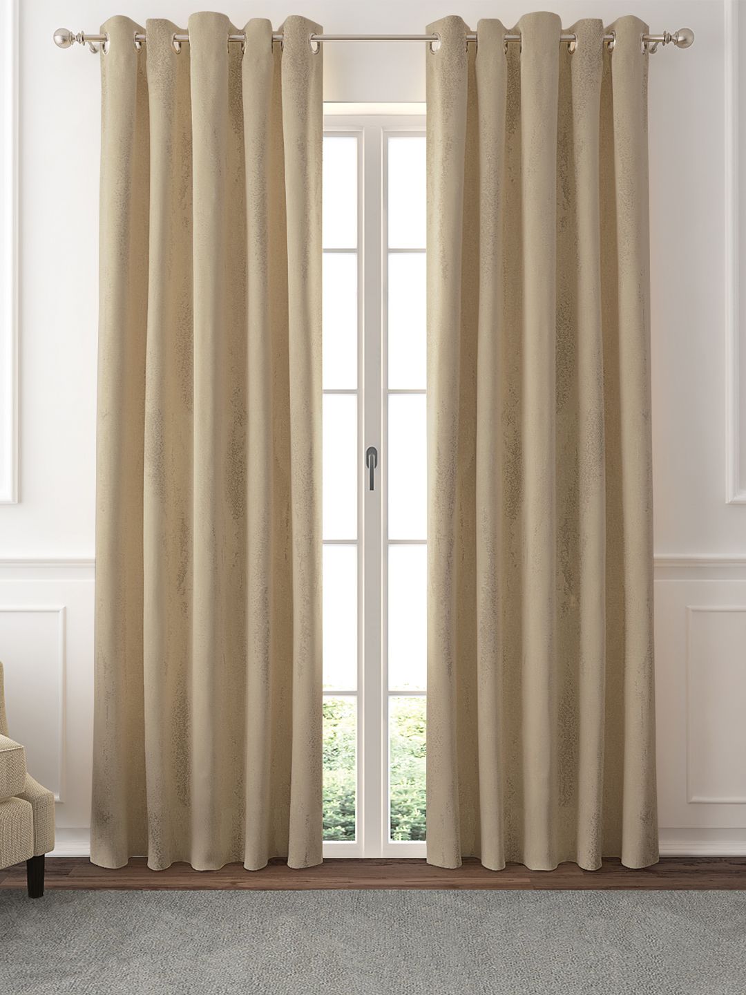 GM Set of 2 Beige Self Design Door Curtains Price in India