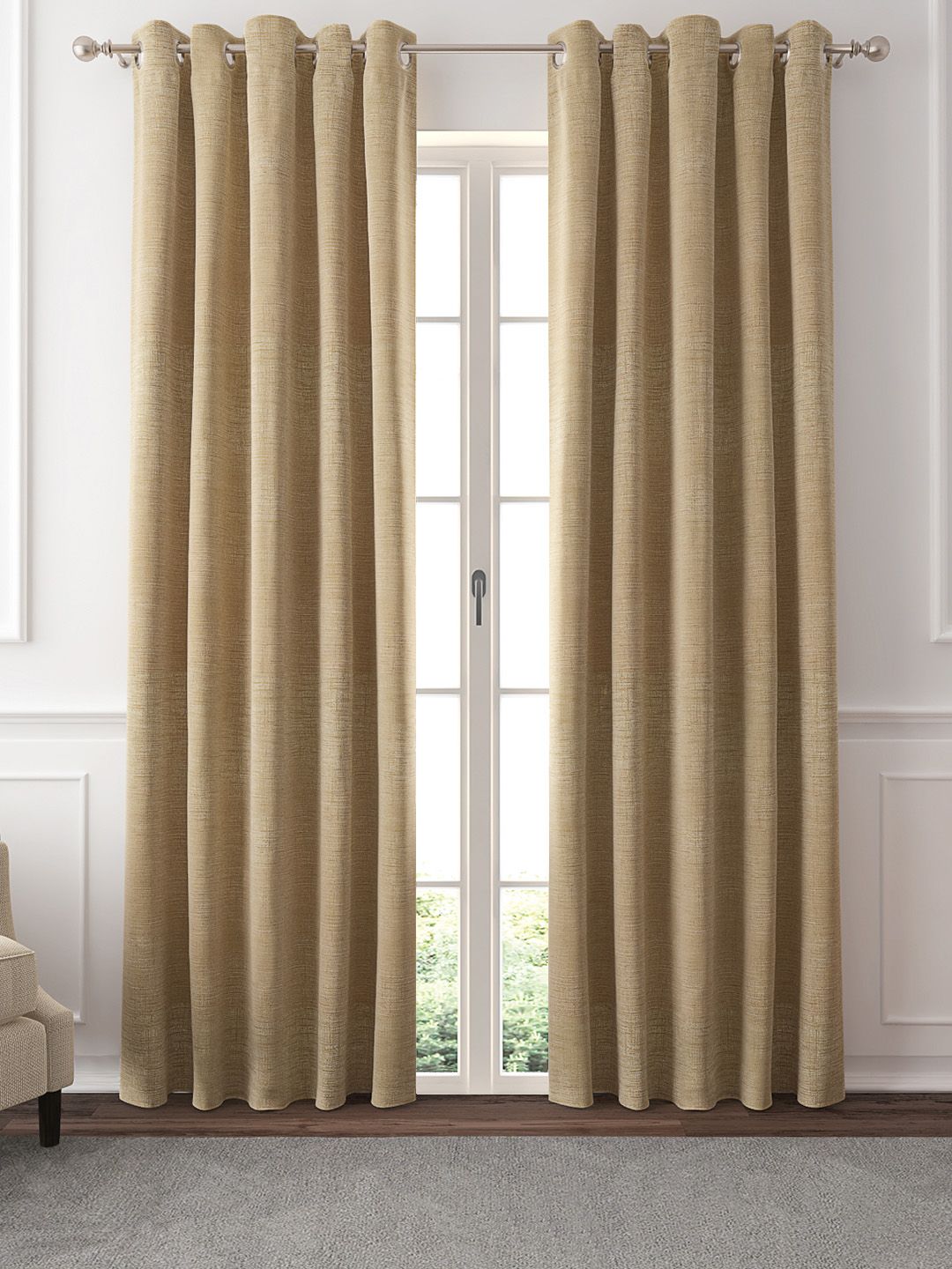 GM Set of 2 Beige Solid Black Out Door Curtains Price in India