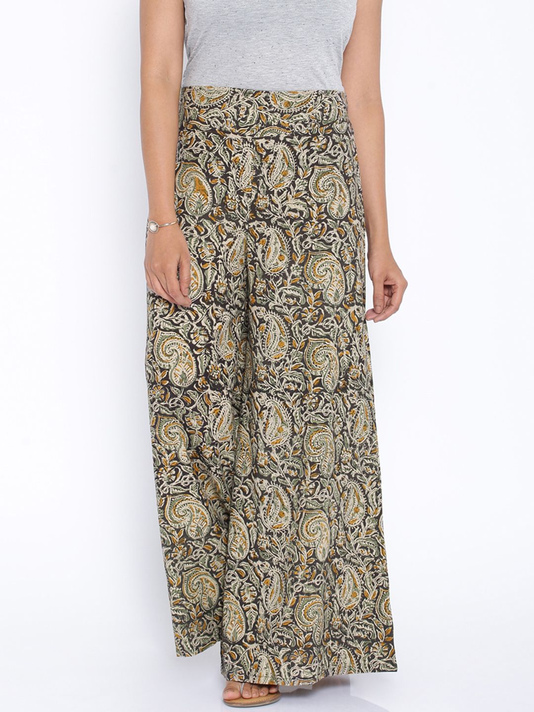 Desi Weavess Beige Printed Palazzo Trousers Price in India