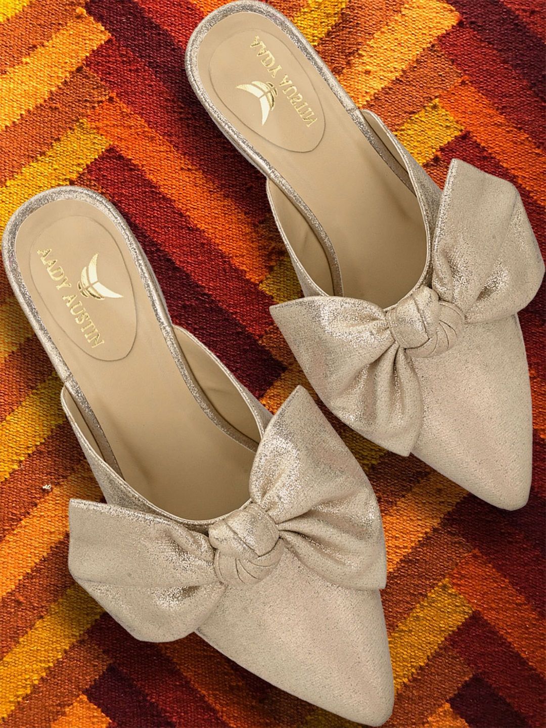 AADY AUSTIN Women Gold-Toned Solid Mules Price in India