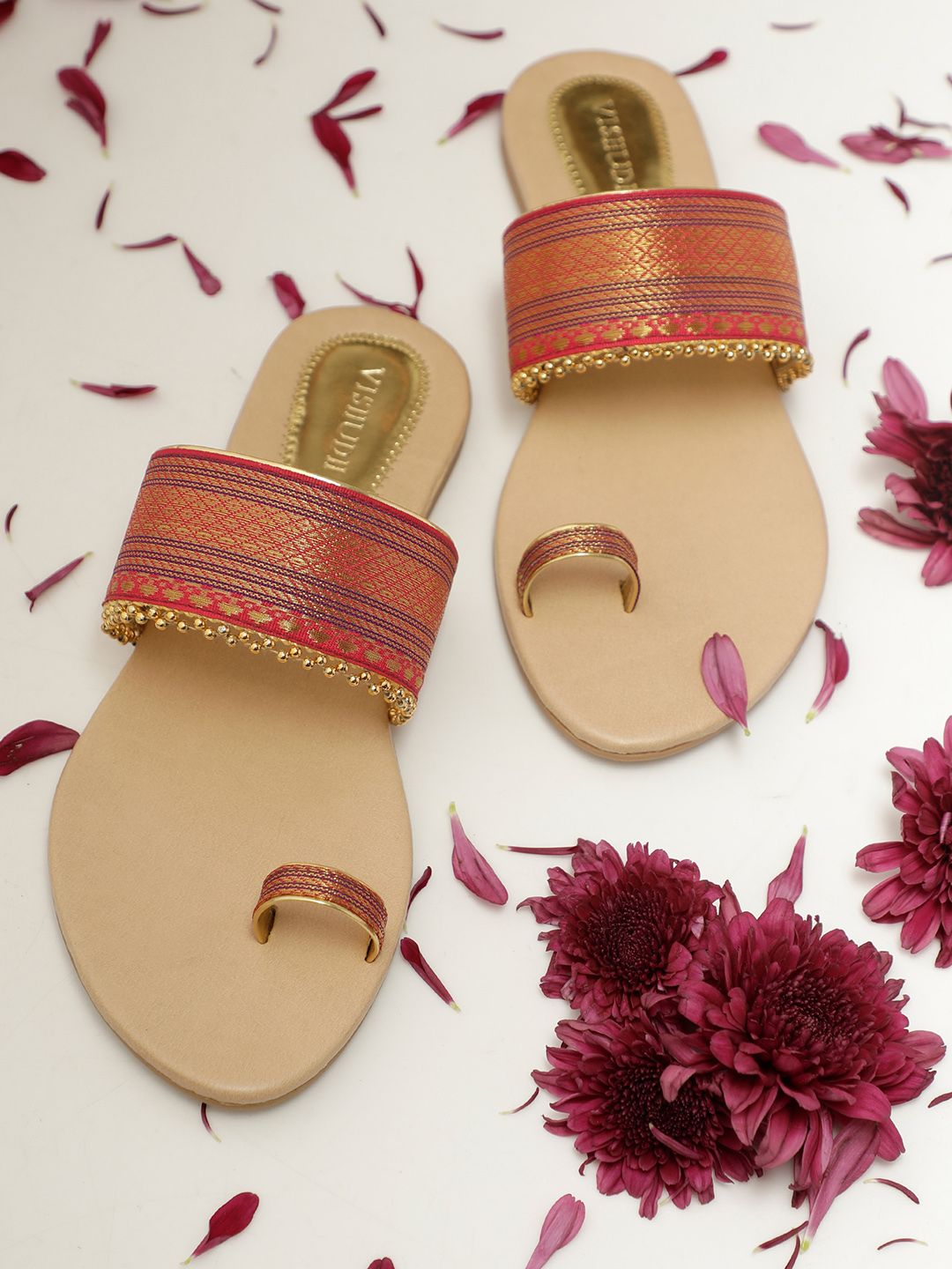 Vishudh Pink & Gold-Coloured One Toe Flats Price in India