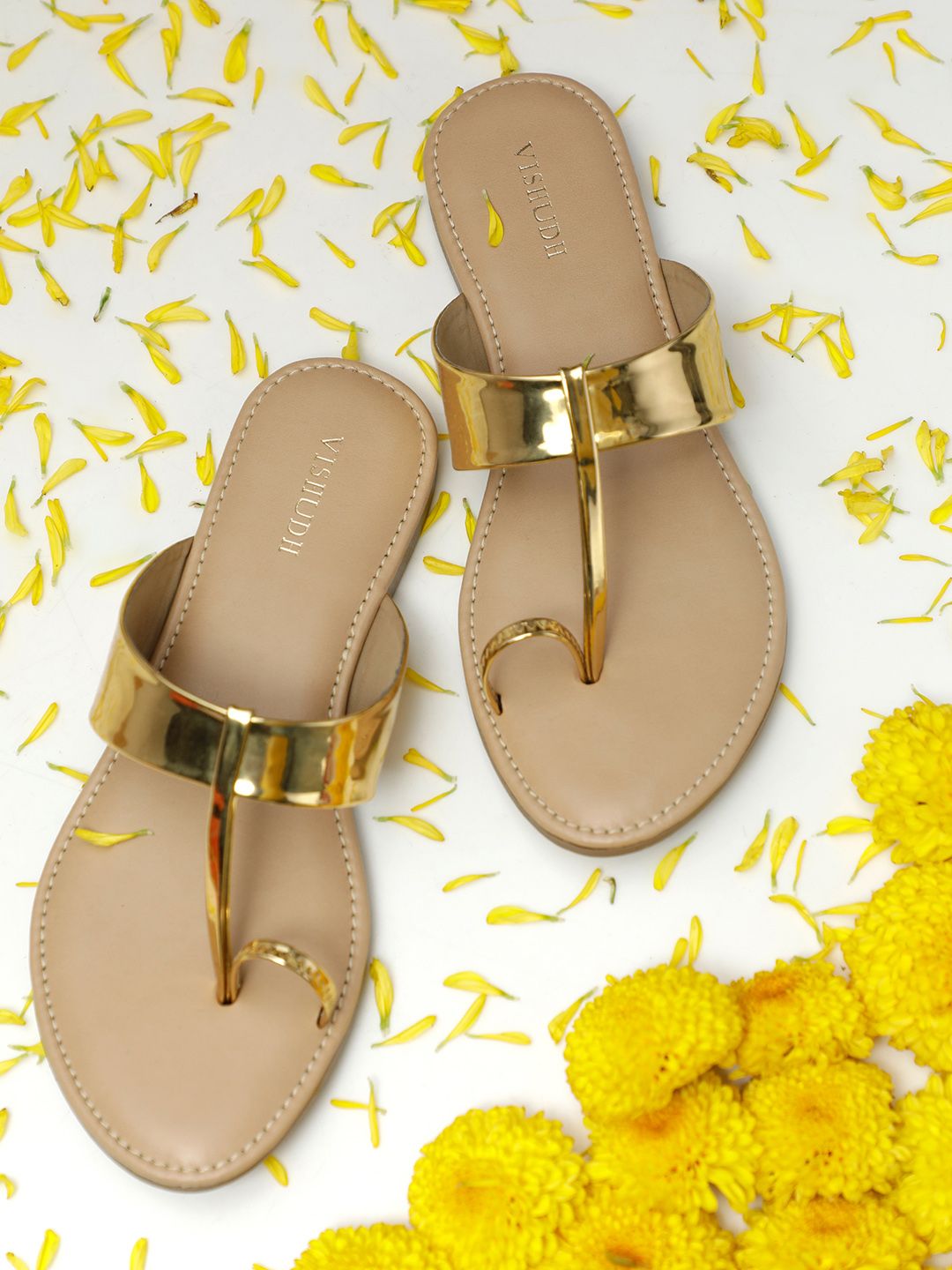 Vishudh Women Gold-Toned Solid One Toe Flats Price in India