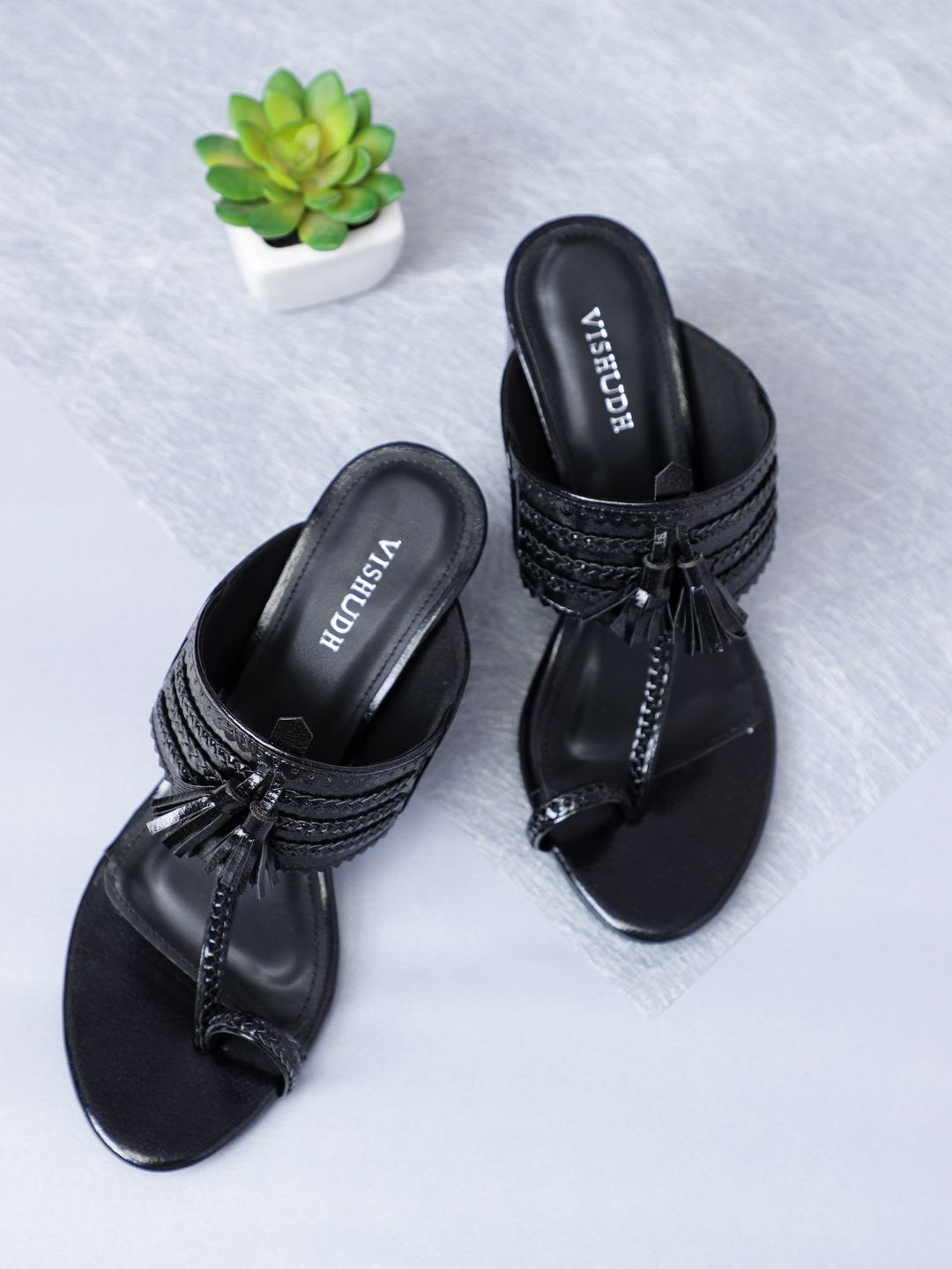 Vishudh Women Black Solid Heels Price in India